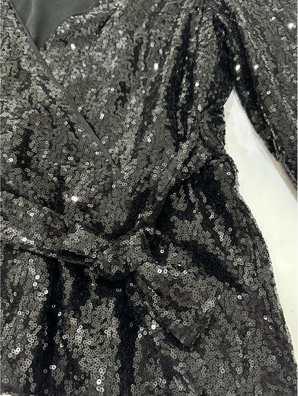 NWT 52Seven Black Sequin Wrap Blouse Top XL Party Sparkle Goth Night Out Retro - Picture 4 of 9
